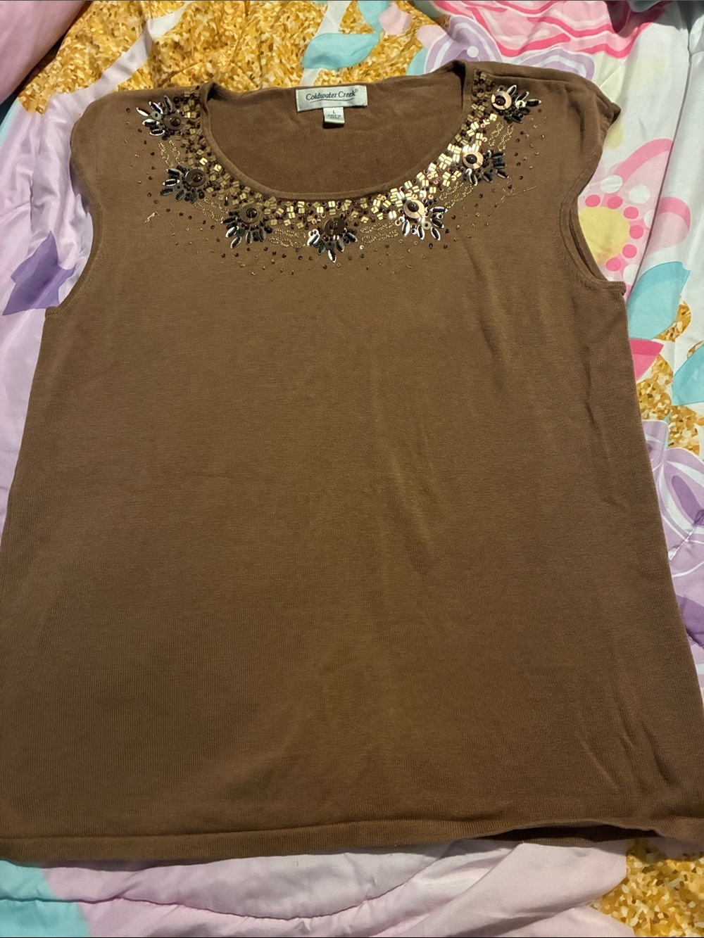 Coldwater Creek Brown Embellished Tank Top